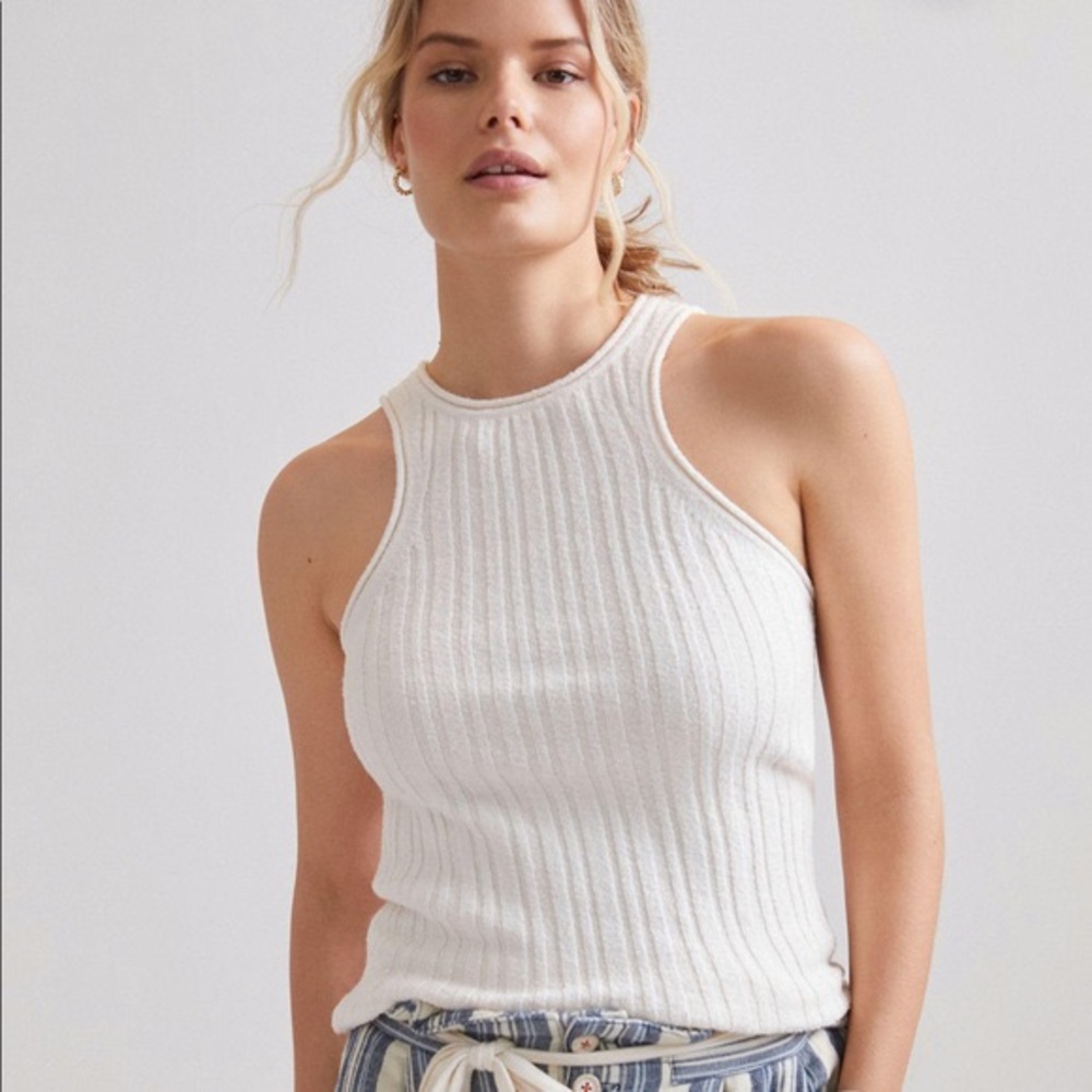 Anthropologie Women's Ivory Knit High-Neck Tank Top Sweater